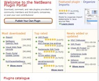Captura de pantalla de la web oficial de desacargas de plugins para NetBeans. 