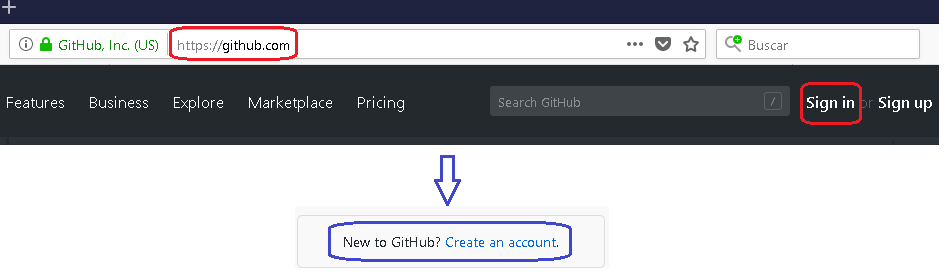 Alta de cuenta en GitHub. Captura de pantalla que como crear una cuenta en GitHub.