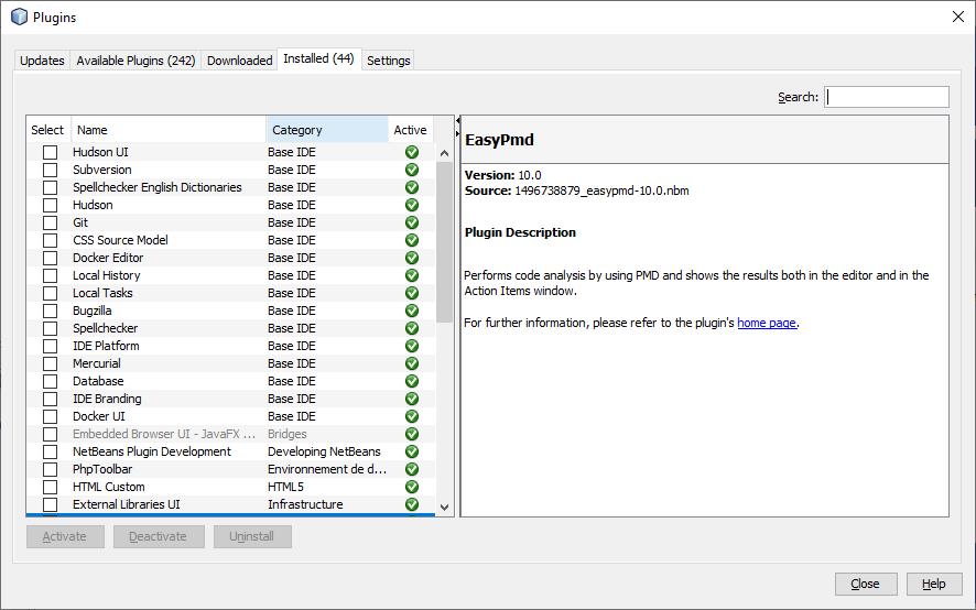 Captura de pantalla que muestra el proceso de instalación de PMD en Eclipse.