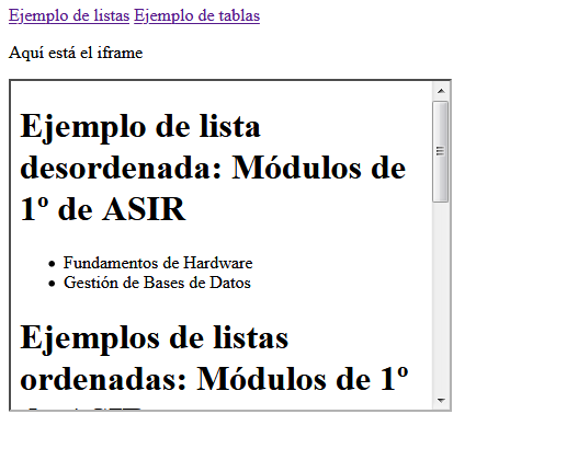 iframe HTML Ilustración de cómo se visualiza en un navegador ejemplo iframe HTML.