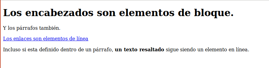 Encabezados HTML en Navegador web Ilustración de cómo se visualiza en un navegador web el ejemplo HTML.