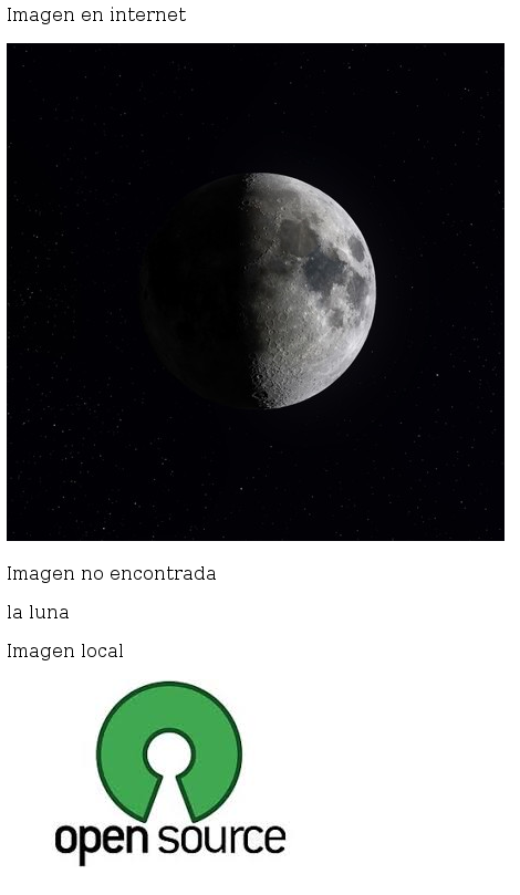 Ilustración de cómo se visualiza en un navegador web el ejemplo HTML de imágenes.