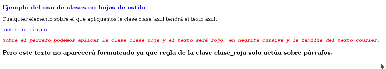 Ilustración de selectores de clase ejemplo HTML y CSS.