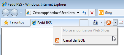  Imagen con Canal RSS suscrito en Internet Explorer