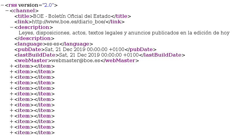 Imagen del código del Canal RSS del BOE