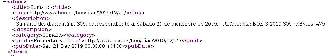 Imagen del código del Canal RSS del BOE
