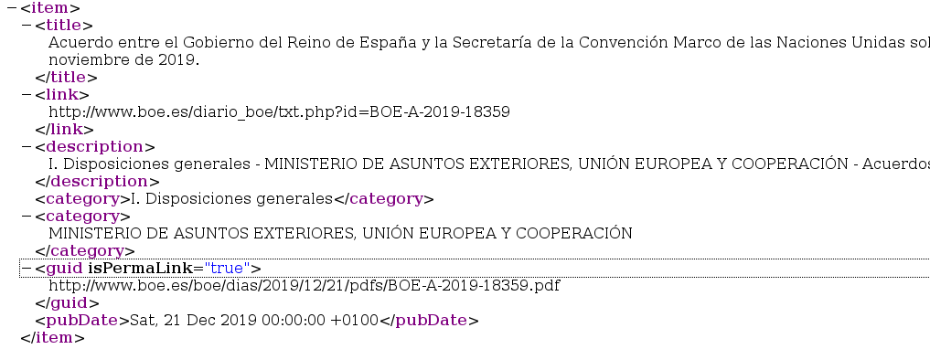 Imagen del código del Canal RSS del BOE