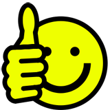 Cara feliz. Ilustración de Smilie contento que muestra su acuerdo con el pulgar hacia arriba.