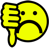 Cara triste. Ilustración de Smilie triste que muestra su desacuerdo con el pulgar hacia abajo.