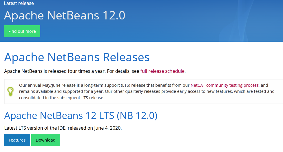 Ilustración que muestra la web de descargas de Apache Netbeans 12.