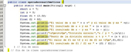 Imagen del código para la utilización de los distintos operadores aritméticos en una aplicación Java.