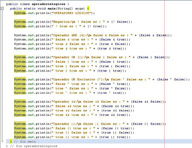 Imagen del código para la utilización de los distintos operadores lógicos en una aplicación Java.