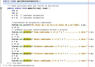 Imagen del código para la utilización de los distintos operadores combinados en una aplicación Java.