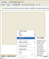 Layout. Diseño de un formulario en Java, donde se ve que se puede escoger las diferentes opciones de layout. Para un marco.