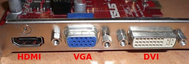 Ilustración Tarjeta gráfica con conectores HDMI, VGA y DVI