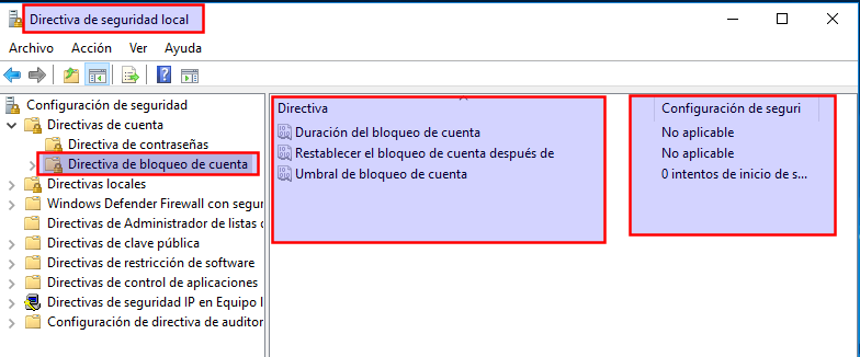 Directivas Bloqueo Cuentas Ilustración que muestran las directivas de umbral de bloqueo en ventana directivas de seguridad