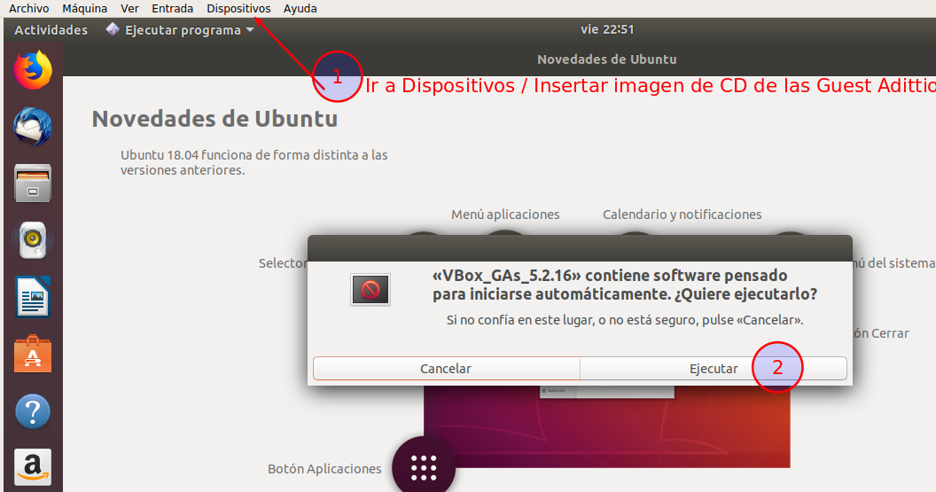 Instalar Guest Adittions en Ubuntu. Ilustración de Instalar Guest Adittions en Ubuntu.