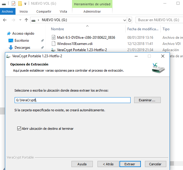 Instalar VeraCrypt portable en extraible. Ilustración Instalar VeraCrypt portable en extraible.