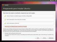 Pantalla donde el sistema muestra los requisitos que tiene que tener el sistema para instalar Ubuntu.
