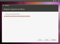 Inicio del particionamiento de disco.