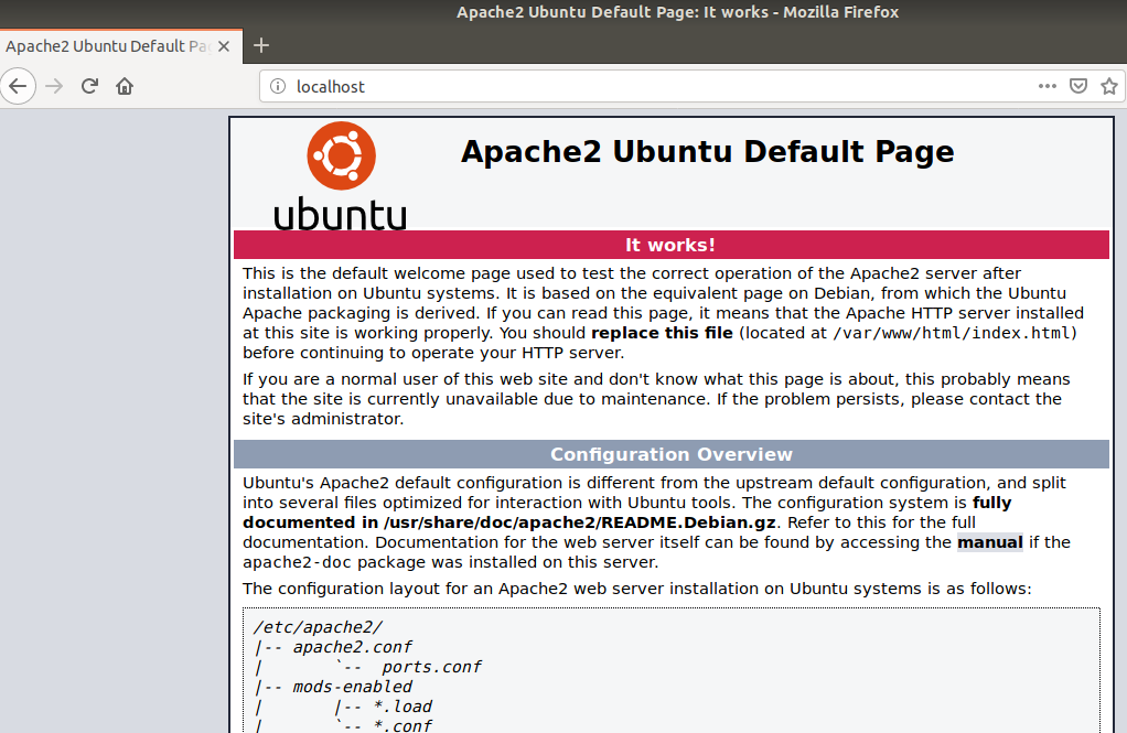 Ilustración que muestra la página por defecto de Apache
