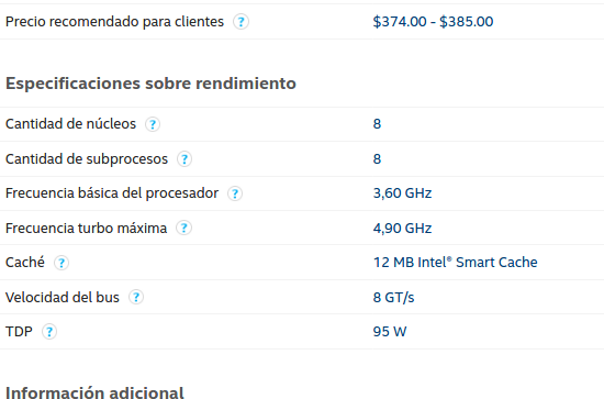 Imagen Especificaciones Intel Core i7-9700K Ilustración de Imagen Especificaciones Intel Core i7-9700K