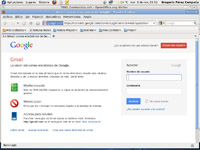 En esta captura vemos la pantalla de entrada al servidor de correo electrónico via web de Google.
