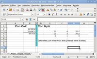 En esta imagen se ve separada por una línea gruesa el cálculo hecho con la formula de restar fecha.