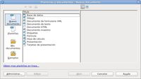 Plantillas y documentos- Nuevo. Ventana de diálogo para crear: bien una plantilla u otro documento de Open Office.