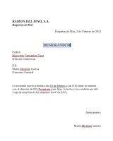 En la imagen se muestra un modelo de memorándum. Dirigido a Rigoverto Fernández de María Montoro García  recordándole que tiene que visitar al director del IES Turaniana para concretar con él el viaje de estudios de los alumnos de 4º de la ESO.