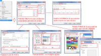 Composición de varias capturas de pantalla sobre los diferentes cuadros de diálogo de las propiedades de tabla en Writer