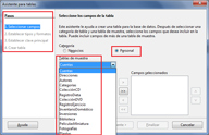 Captura de pantalla del asistente para crear tablas con la categoría personal activada. 