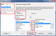Captura de pantalla del asistente en el momento en que se elige la tabla y las columnas que la forman.