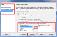 Captura de pantalla del asistente en el momento en que se elige la clave primaria.