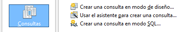 Imagen del icono que representa la opción de consultas en Base junto con las tres opciones para crear una consulta.