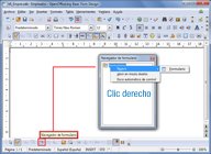 Botón para abrir el navegador de formularios y creación de un formulario con clic derecho.