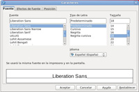 En esta captura de muestra la ventana de dialogo formato carácter.