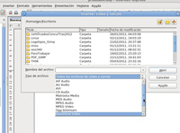 En esta captura se muestran la lista desplegable de los distintos formato de vídeo que se pueden insertar en OO-Impress.