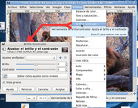 En esta captura se muestra el uso de los controles de brillo y contraste desde la ventana de dialogo Brillo Contraste.