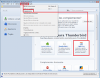 Imagen que explica la instalación de complementos de Thunderbird.