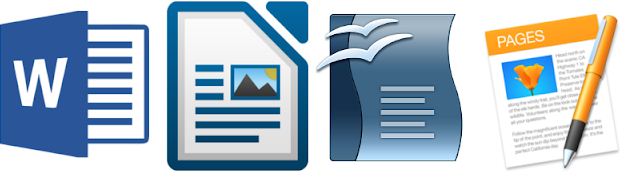 Logos de aplicaciones de procesadores de texto. Ilustración donde se muestran logos de programas de procesadores de texto.