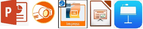 Logos de aplicaciones para crear presentaciones. Ilustración que muestra logos de aplicaciones para crear presentaciones.