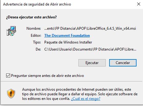 Iudtración en donde se muestra un aviso de seguridad al arrancar la aplicación.