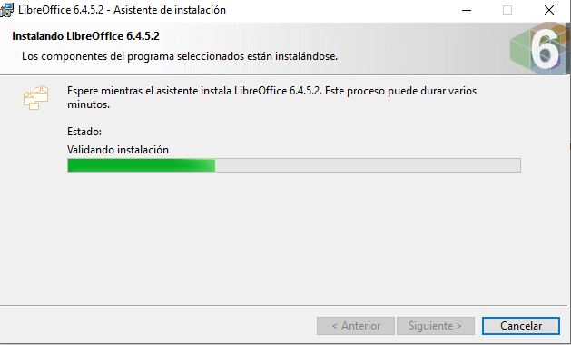 Ilustración donde se muestra el estado del proceso de la instalación.