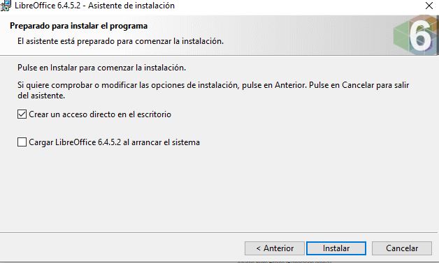 Ilustración donde se muestra las opciones para que se cree de forma automática los accesos directos a las aplicaciones que componen la suite y la opción para cargar el programa en el arranque de la aplicación.