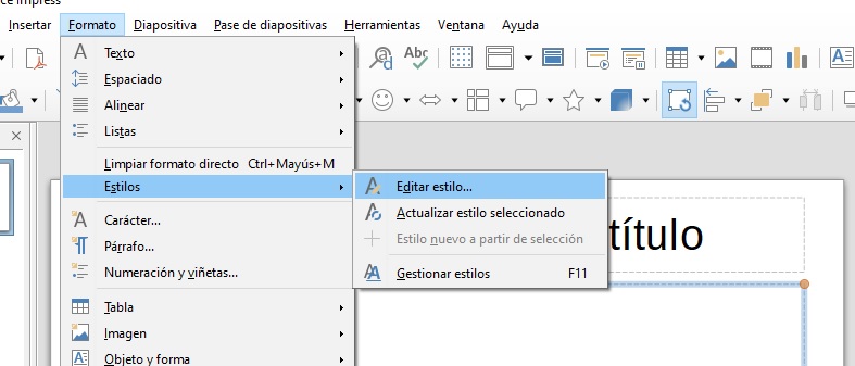 Imagen que muestra la opción editar estilos.