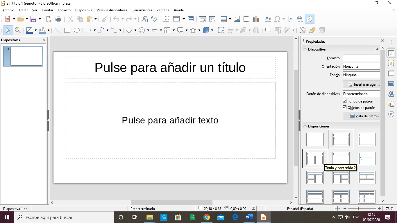 Imagen que muestra la pantalla inicio impress.
