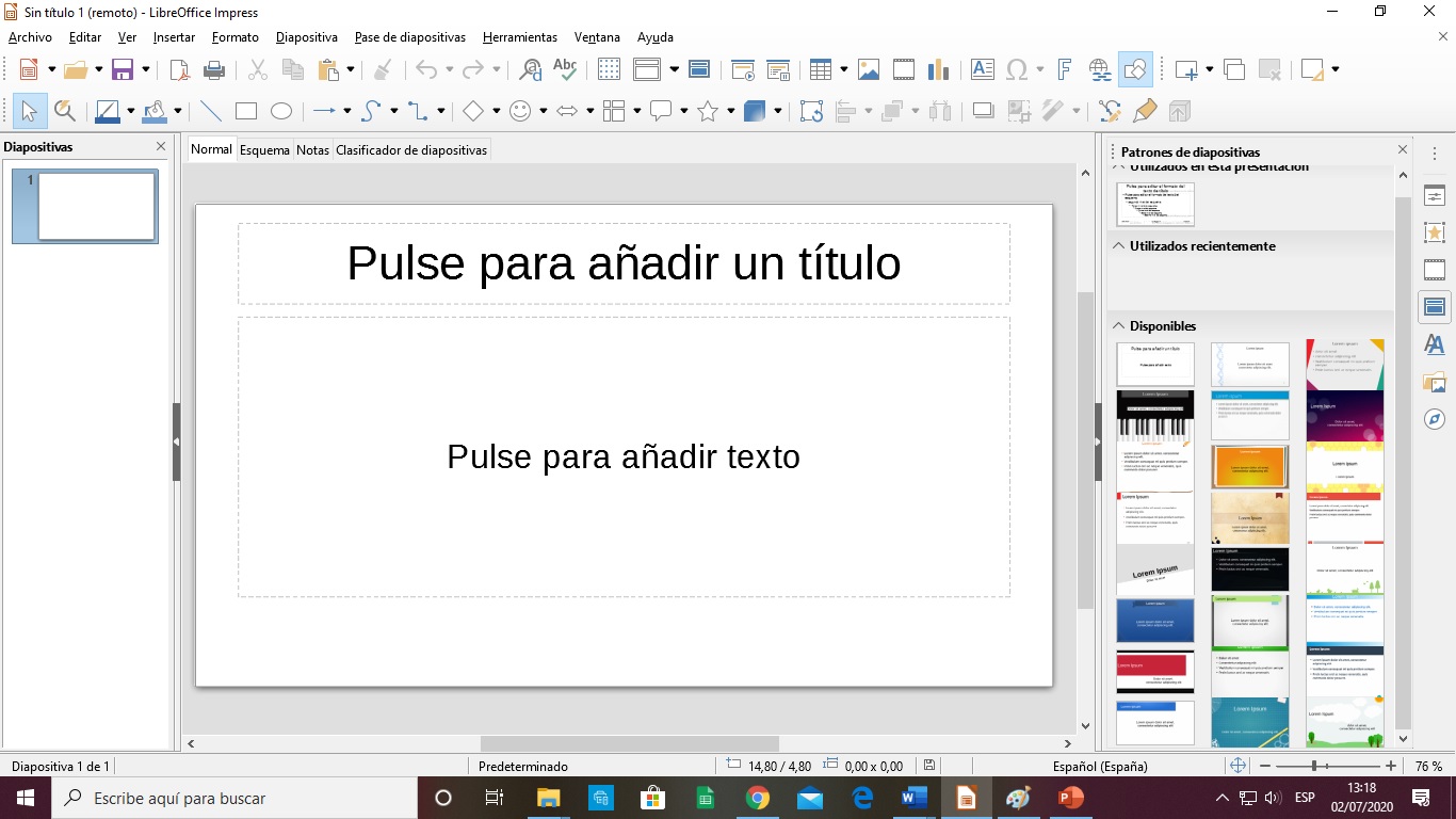 Imagen que muestra el entorno de Impress.