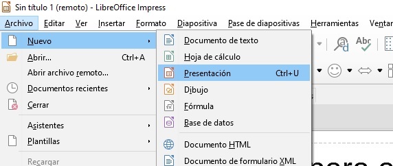 Imagen que muestra la opción para acceder a una nueva presentación.