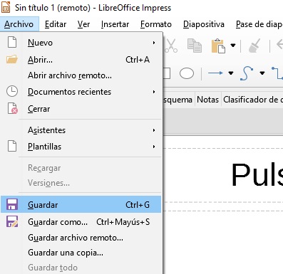 Imagen que muestra la opción de guardar presentación.